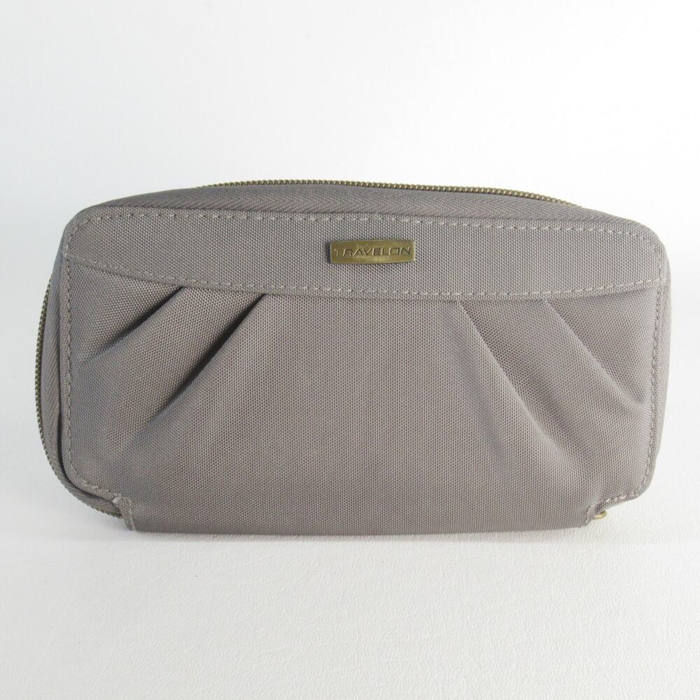 Travelon Clutch Wallet Women Gray Pleated Nylon Zip Around Cards Coin Cash Lined